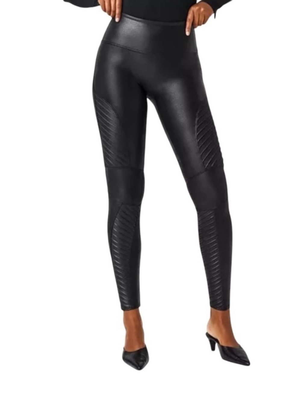 SPANX Black Faux Leather Moto-Style Leggings S